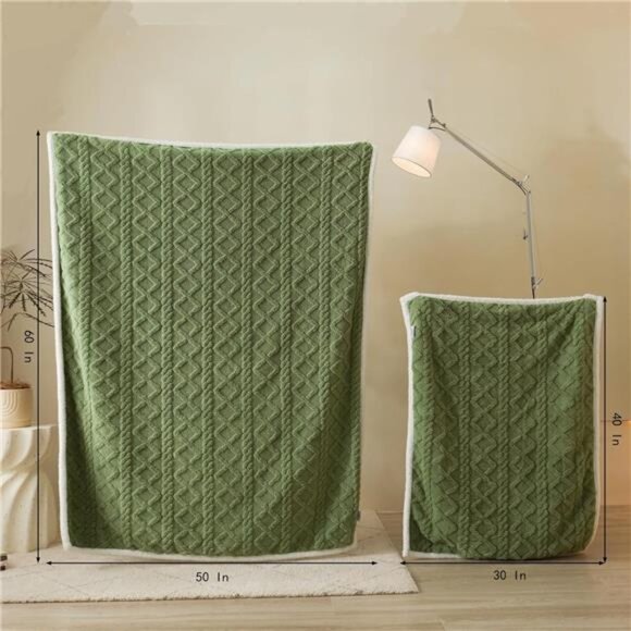 Soft Sherpa Fleece Throw Blanket Plush Cozy Warm Reversible Couch Bed Green 30x4 - Picture 6 of 7